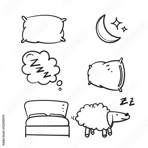 hand drawn doodle Set of Sleep Related illustration vector