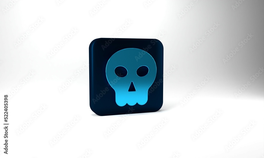 Blue Skull icon isolated on grey background. Happy Halloween party. Blue square button. 3d illustration 3D render Blue Skull icon isolated on grey background. Happy Halloween party. Blue square button. 3d illustration 3D render