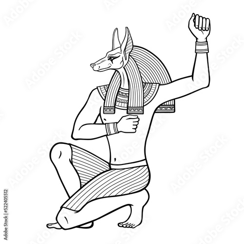 Animation  portrait: Ancient Egyptian god Anubis. God of death and afterworld. View profile.  Vector illustration isolated on a white background.