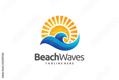 summer sun vector logo with beach wave shape © SpyArt