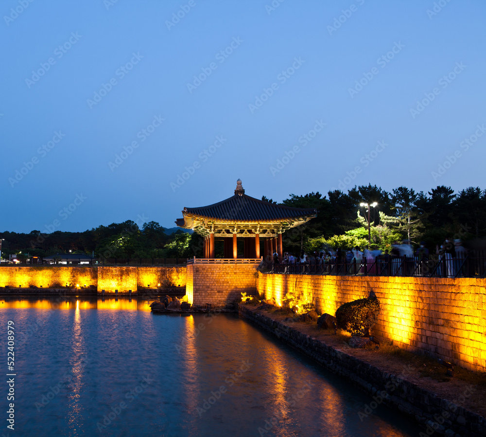 It is a pond from the Silla period in Gyeongju, famous for its beautiful night view, and it was built next to Imhaejeon, where flowers and plants and animals were raised.