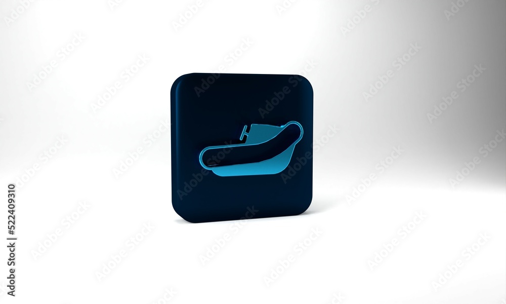 Blue Inflatable boat with outboard motor icon isolated on grey background. Blue square button. 3d illustration 3D render Blue Inflatable boat with outboard motor icon isolated on grey background. Blue square button. 3d illustration 3D render