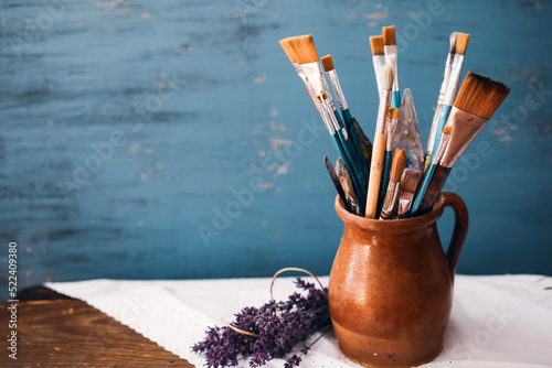 Paintbrush for painting as artistic paint still life.