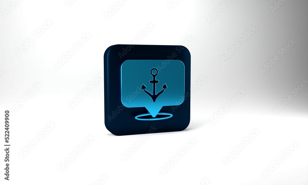Blue Anchor icon isolated on grey background. Blue square button. 3d illustration 3D render Blue Anchor icon isolated on grey background. Blue square button. 3d illustration 3D render