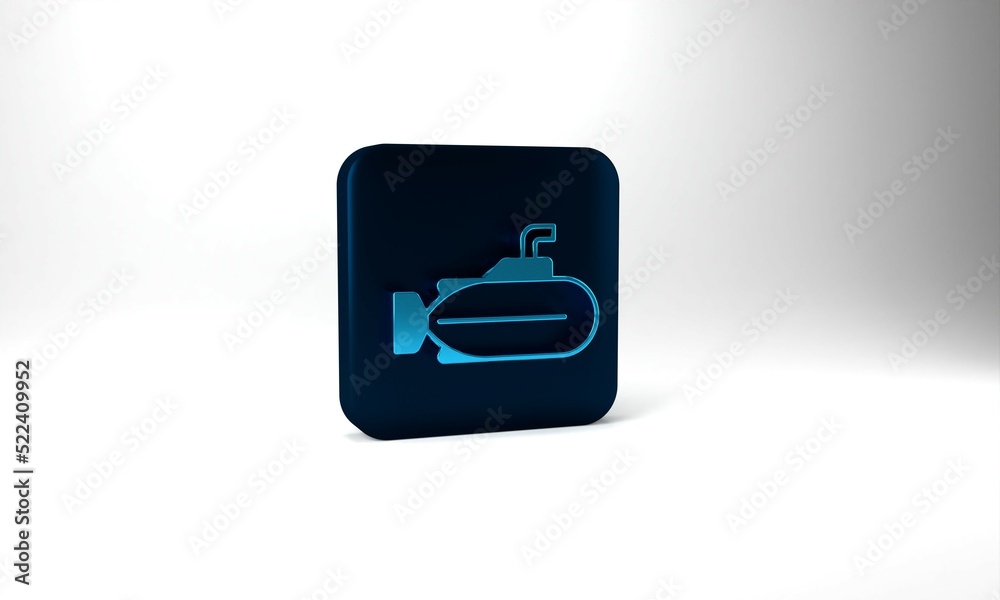 Blue Submarine icon isolated on grey background. Military ship. Blue square button. 3d illustration 3D render Blue Submarine icon isolated on grey background. Military ship. Blue square button. 3d illustration 3D render