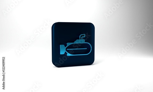 Blue Submarine icon isolated on grey background. Military ship. Blue square button. 3d illustration 3D render