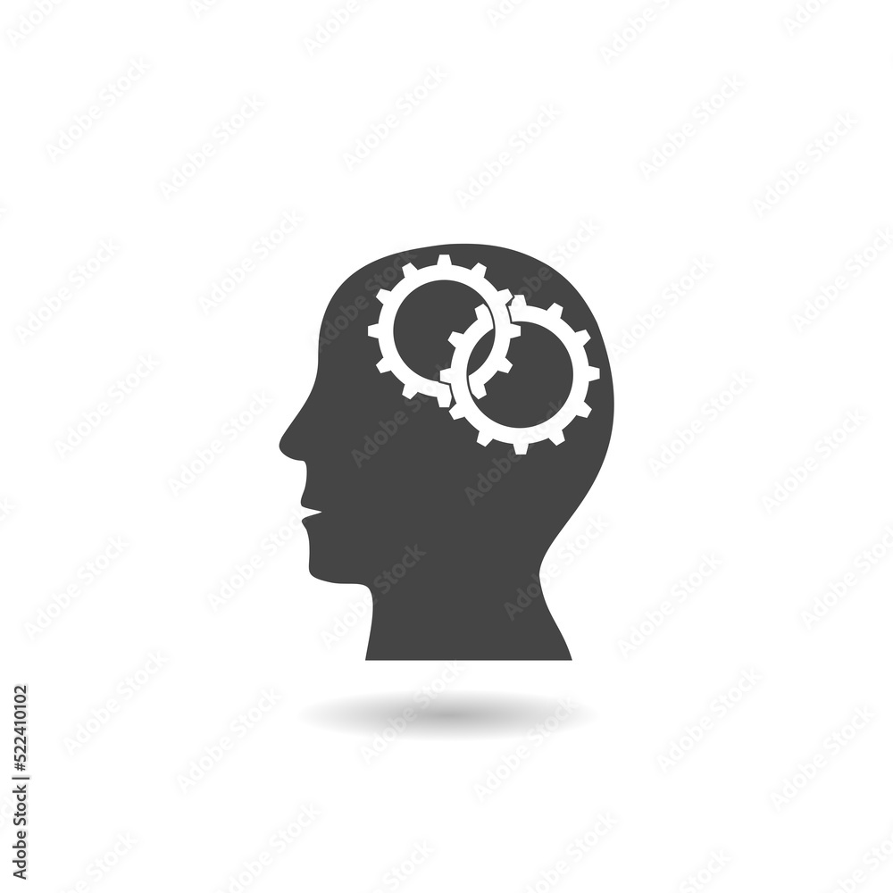 Human head with gear inside icon with shadow Human head with gear inside icon with shadow