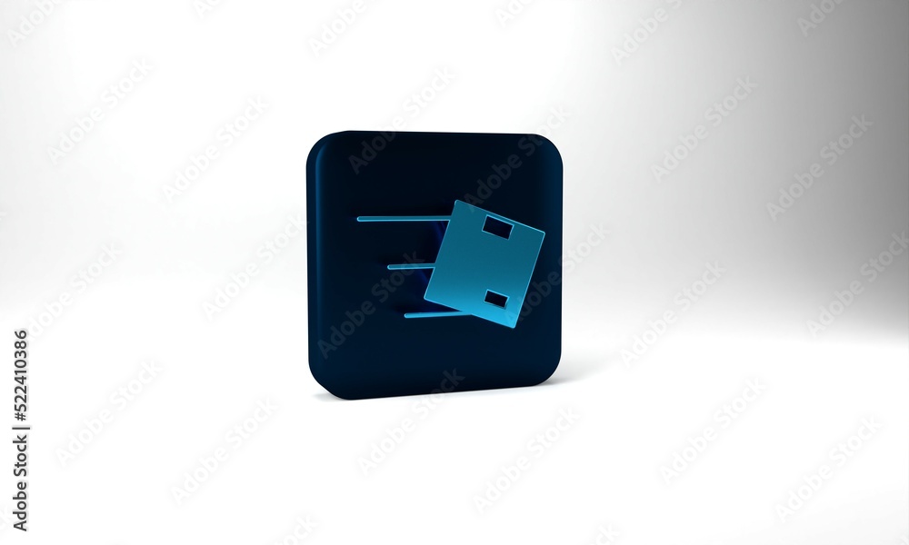 Blue Location with cardboard box icon isolated on grey background. Delivery services, logistic and transportation, distribution. Blue square button. 3d illustration 3D render Blue Location with cardboard box icon isolated on grey background. Delivery services, logistic and transportation, distribution. Blue square button. 3d illustration 3D render