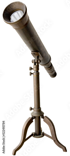 An antique telescope isolated on white background. photo