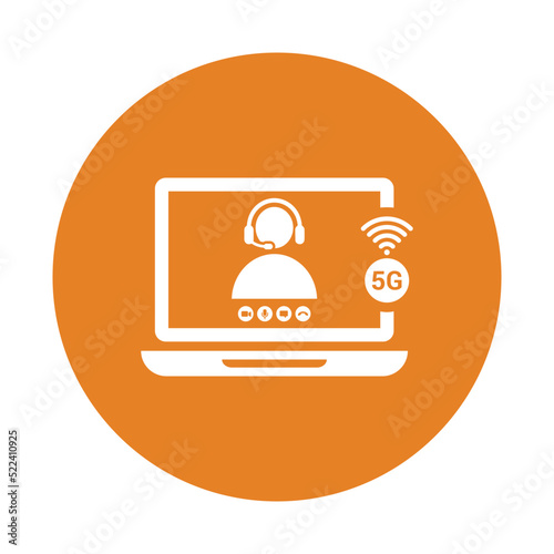 5g connectivity, video calling icon. Orange vector logo.