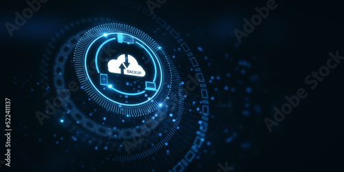 Abstract cloud hologram on blurry dark background. Cloud computing, big data backup concept. 3D Rendering.