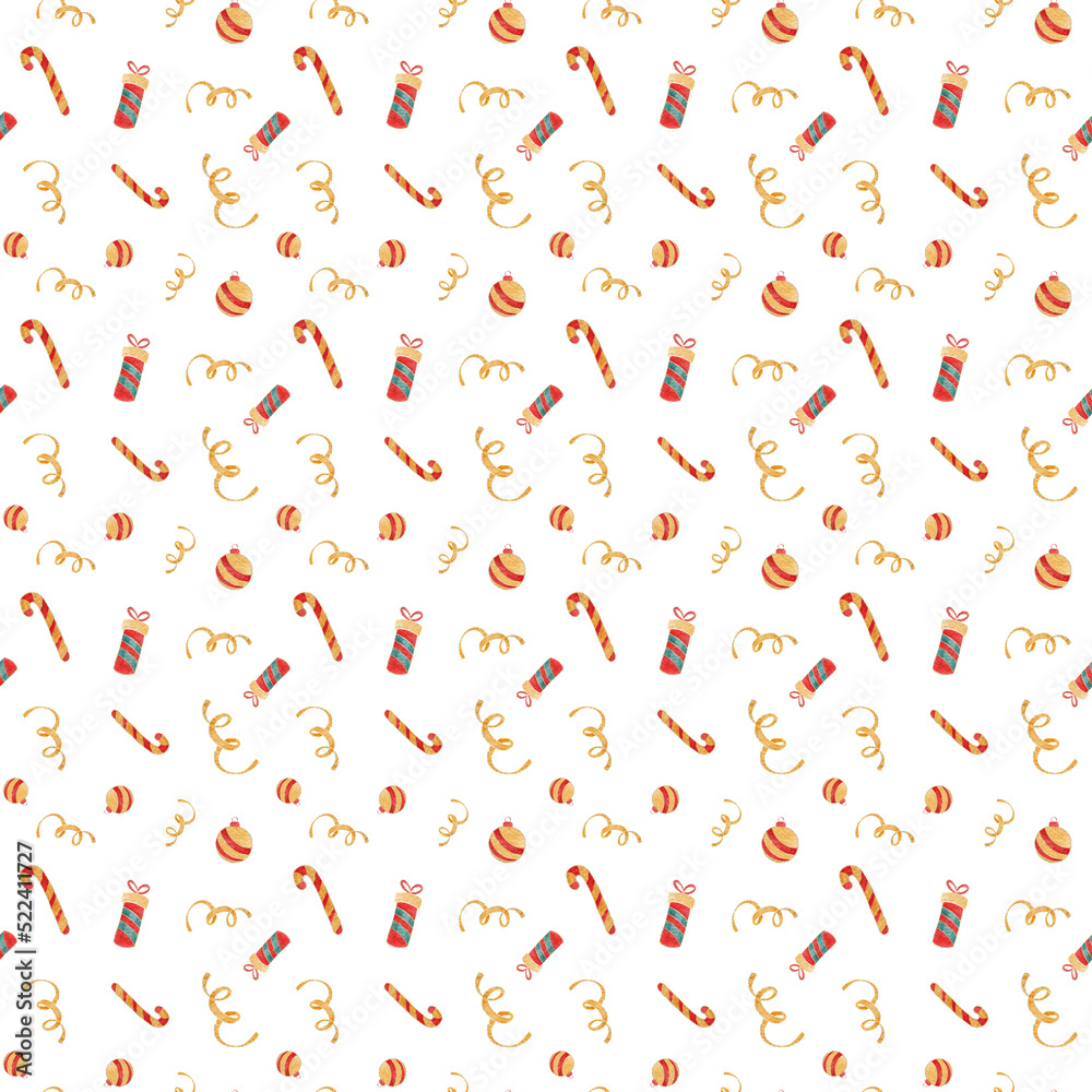 Watercolor christmas seamless pattern on white