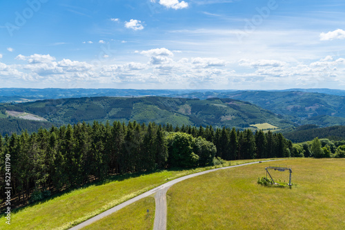 Landscape at Schomberg in Sauerland. Nature with forests and hiking trails near Sundern on the Lennegebirge.
 photo