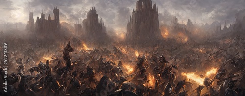 Fotografie, Tablou Fantasy medieval battle of the warriors of good and evil