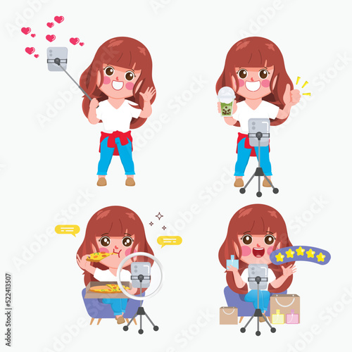Hand drawn cartoon woman working and difference character. Flat cartoon vector design. photo