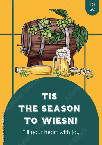 Poster template with oktoberfest festive concept,watercolor style