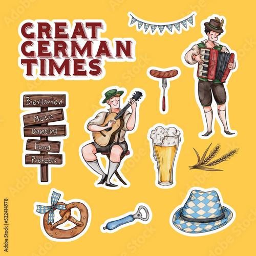 Sticker template with oktoberfest festive concept,watercolor style