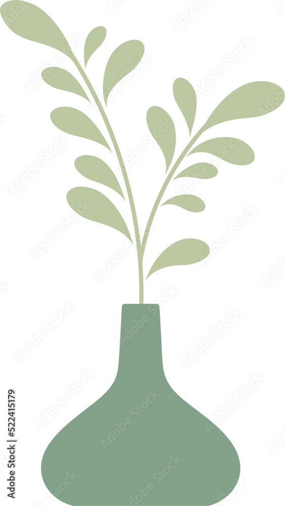 Nordic vase shape with leaves element, minimal vase illustration Nordic vase shape with leaves element, minimal vase illustration