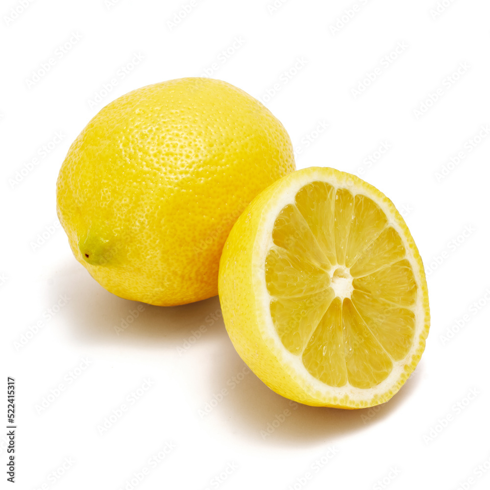 Natural Lemon fruit with cut in half isolated on white background