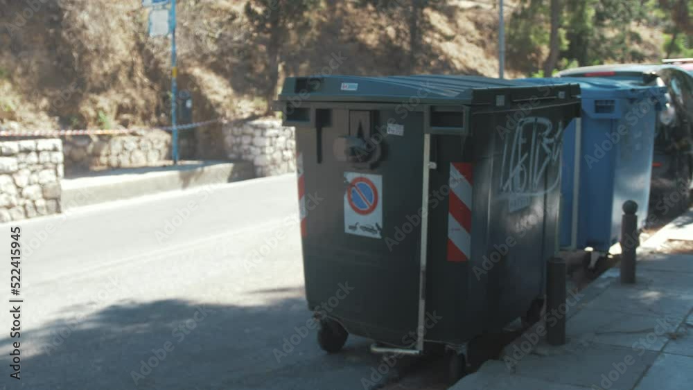 Waste disposal rubbish bins on street in Athens Waste disposal rubbish bins on street in Athens