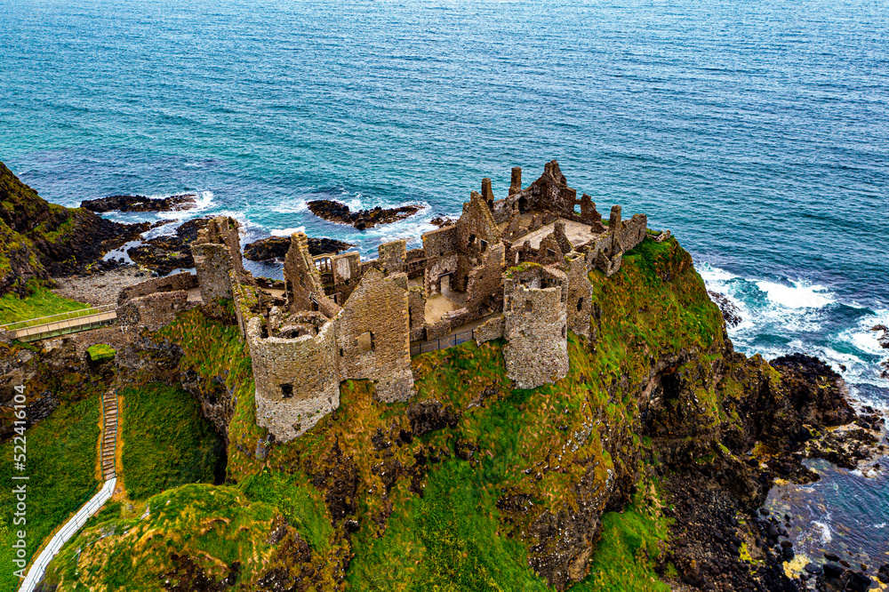 Dunluce Castle in Ireland from above