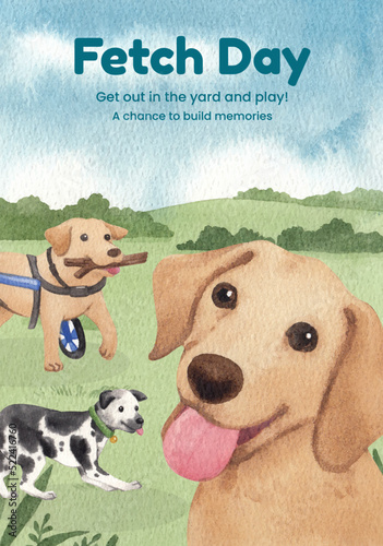 Poster template with national fetch day concept,watercolor style