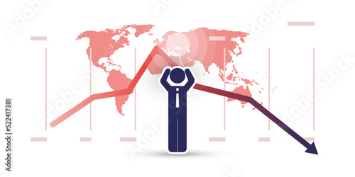 Global Economic Downfall Because of the Sanctions Due to the War in Ukraine - Financial Problems, Economic and Energy Crisis - Design Concept with World Map, Charts and Business Man Holding His Head