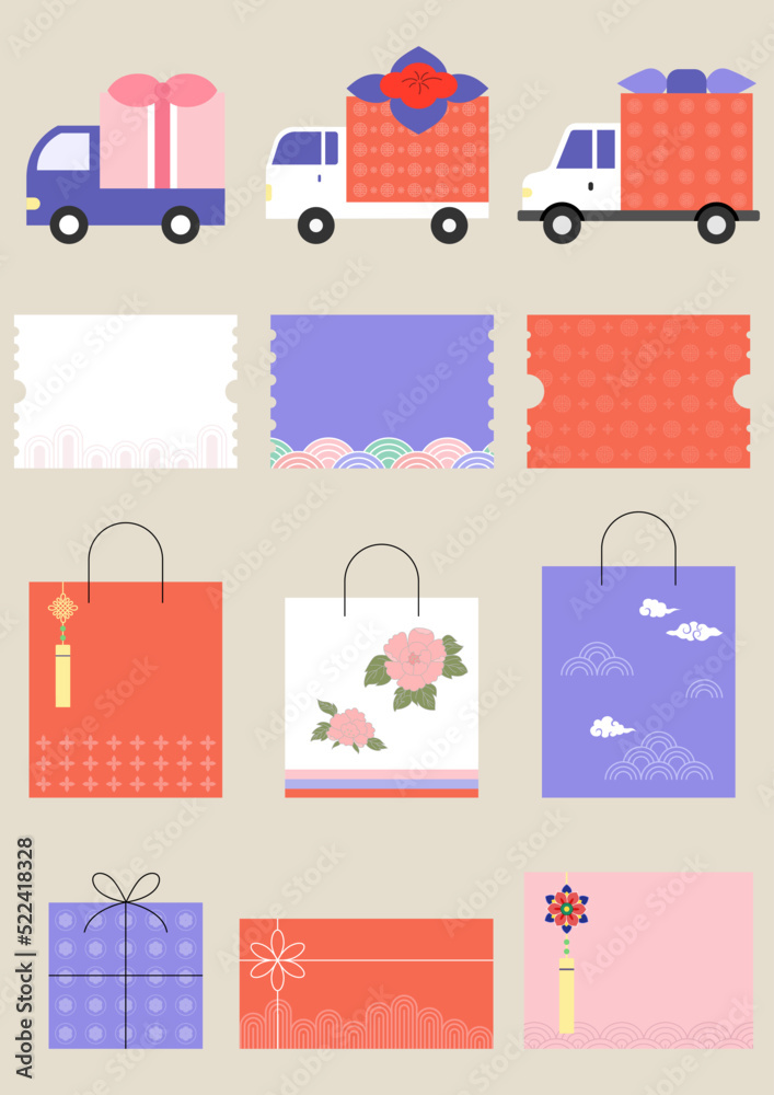 Shopping illustration with Korean traditional pattern.