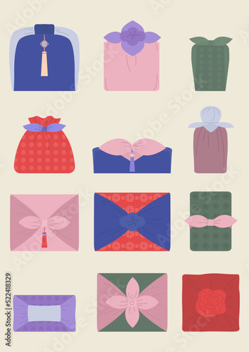 Vector illustration of Korean traditional gift wrapping.