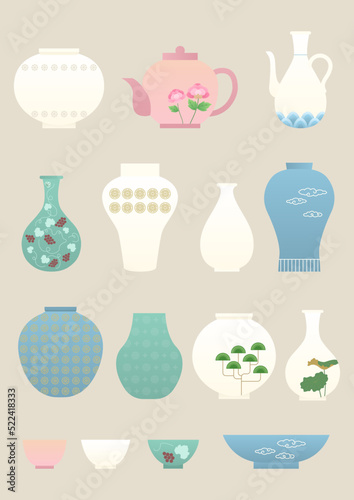 Vector illustration of Korean traditional ceramic ware.