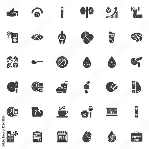 Diabetes treatment vector icons set