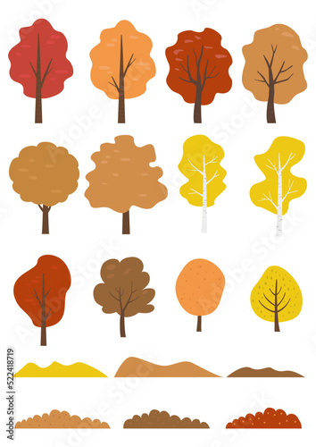 Vector illustration of autumn trees and grasses.