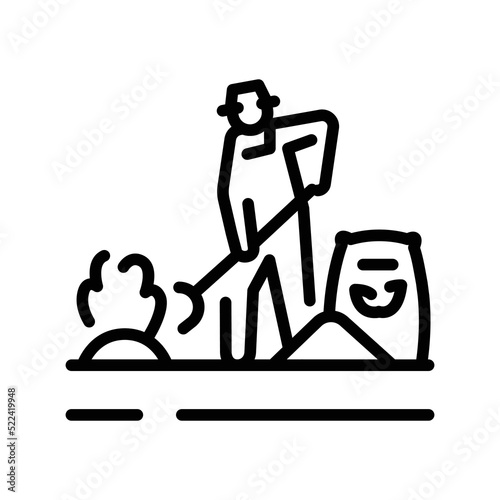 Worker fertilizes the plantscolor line icon. Garden service.