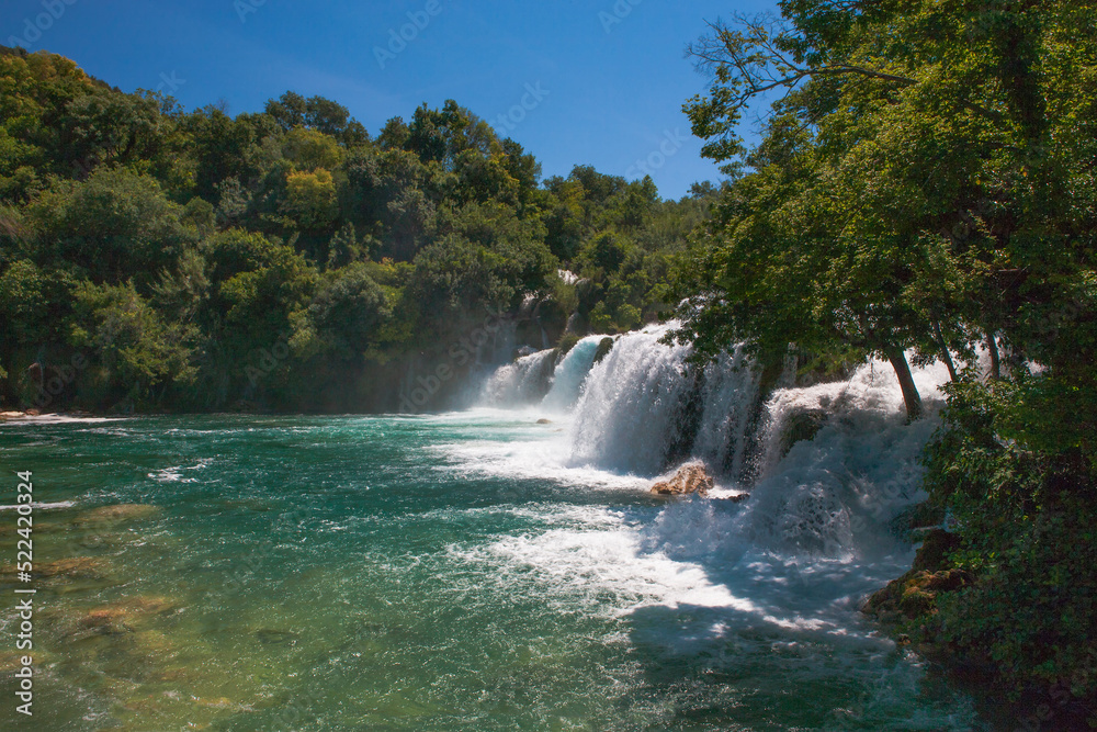 Fototapeta premium Skradinski buk: waterfalls on the Krka River, Krka National Park, Croatia, one of Croatia’s best-known natural attractions.