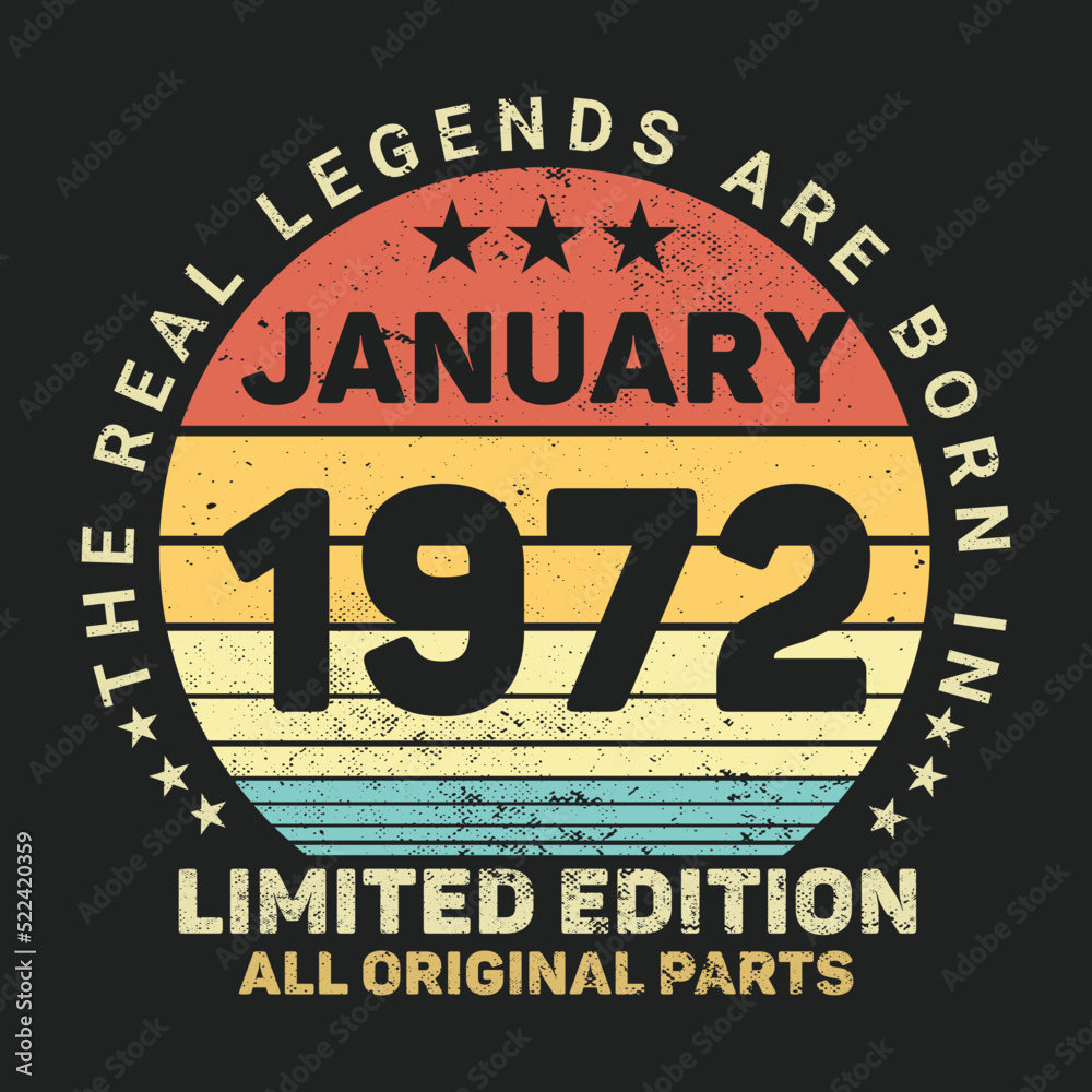 The Real Legends Are Born In January 1972, Birthday gifts for women or men, Vintage birthday shirts for wives or husbands, anniversary T-shirts for sisters or brother