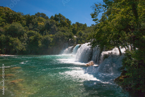 Skradinski buk  waterfalls on the Krka River  Krka National Park  Croatia  one of Croatia   s best-known natural attractions.