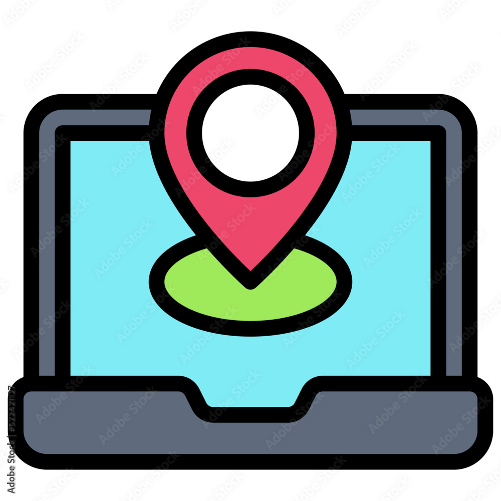 Map pin on laptop screen icon, location map and navigation vector Map pin on laptop screen icon, location map and navigation vector