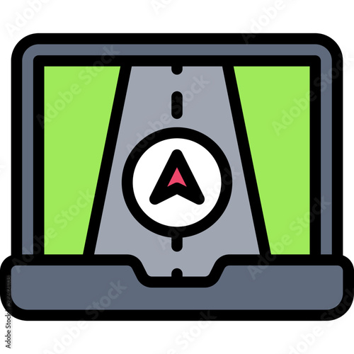 Road map on laptop screen icon, location map and navigation vector