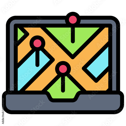 Map on laptop screen icon, location map and navigation vector