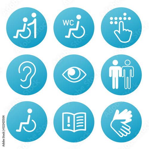 Icon Set Handicap, Barrierefreiheit farbig