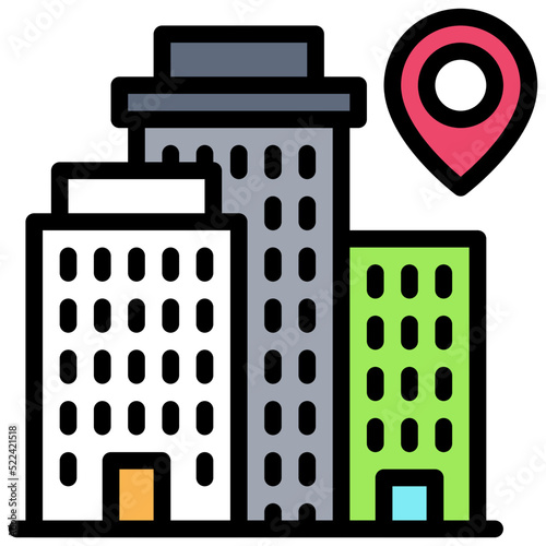 Pin with building icon, location map and navigation vector
