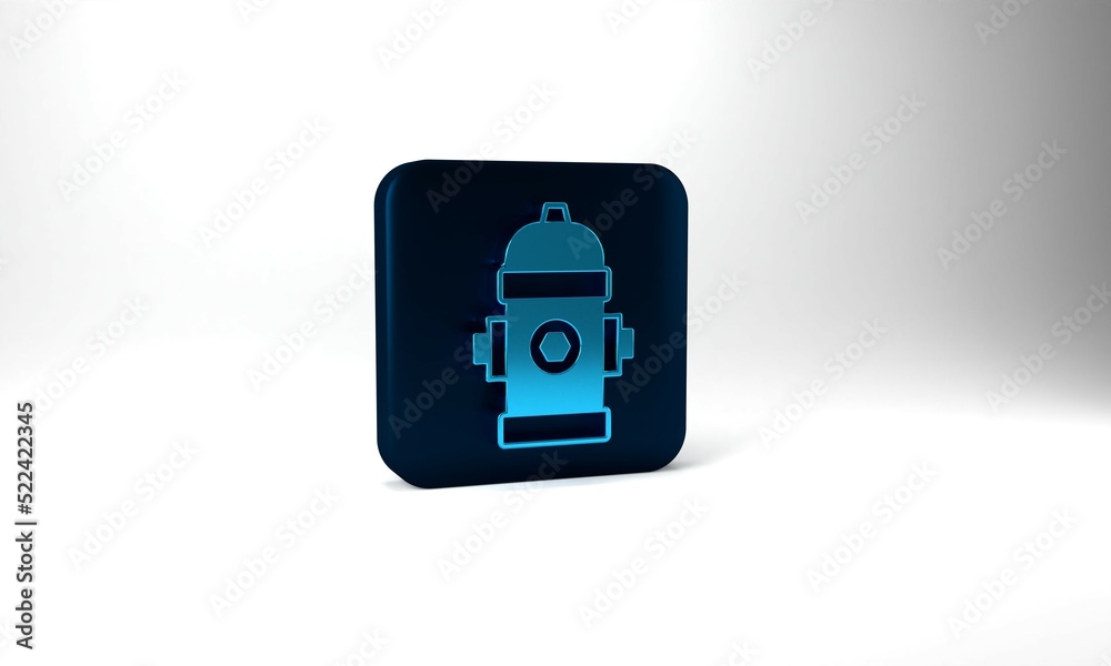 Blue Fire hydrant icon isolated on grey background. Blue square button. 3d illustration 3D render Blue Fire hydrant icon isolated on grey background. Blue square button. 3d illustration 3D render