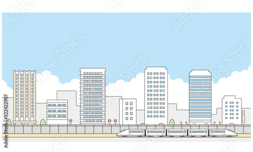 街並みと新幹線のイラスト素材。