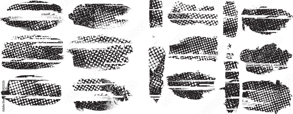 Glitch distorted geometric shape . Noise destroyed logo . Trendy defect error shapes . Glitched frame .Grunge textured . Distressed effect .Vector shapes with a halftone dots screen print texture. Glitch distorted geometric shape . Noise destroyed logo . Trendy defect error shapes . Glitched frame .Grunge textured . Distressed effect .Vector shapes with a halftone dots screen print texture.