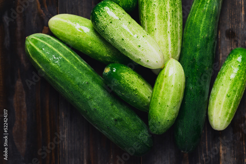 Fresh cucumber on wooden background, Organic vegetables from local farmer market