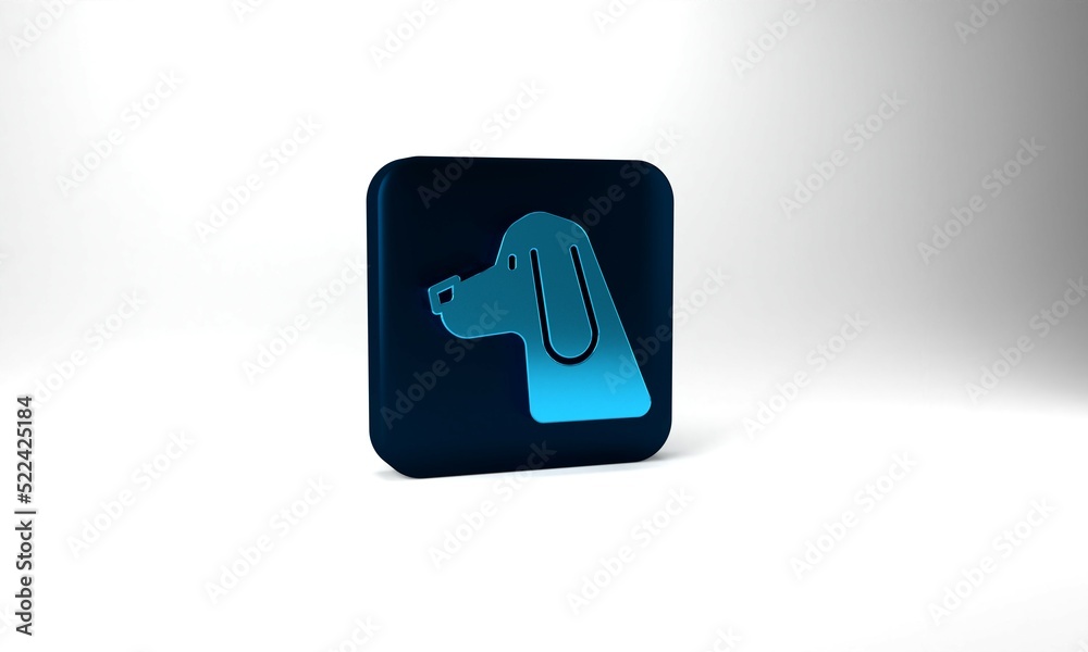 Blue Hunting dog icon isolated on grey background. Blue square button. 3d illustration 3D render Blue Hunting dog icon isolated on grey background. Blue square button. 3d illustration 3D render