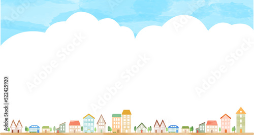 かわいい家が並ぶ街並みフレーム