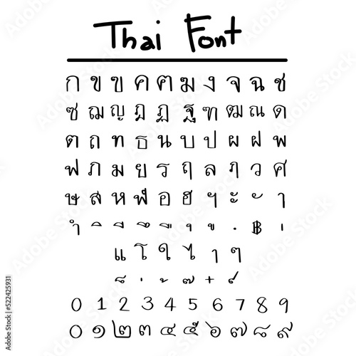 Thai Hand drawn consonants. Thai Characters. Thai Alphabet. Thai font hand draw.