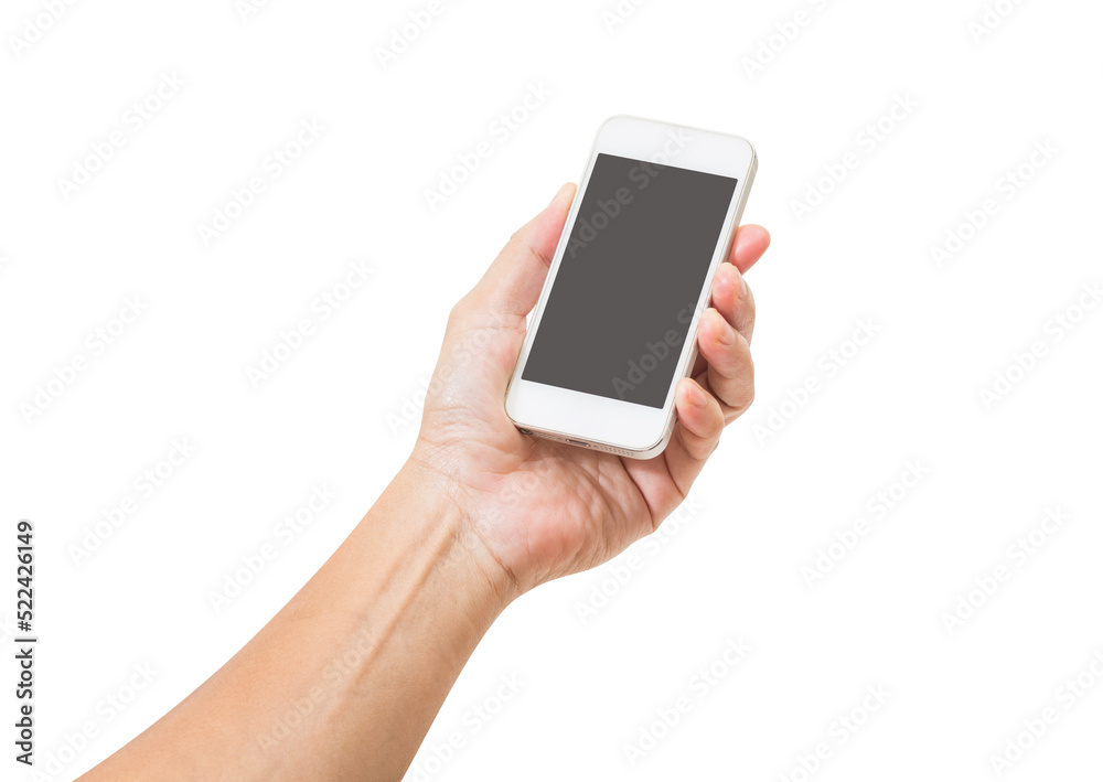 Hand holding mobile phone isolated Hand holding mobile phone isolated