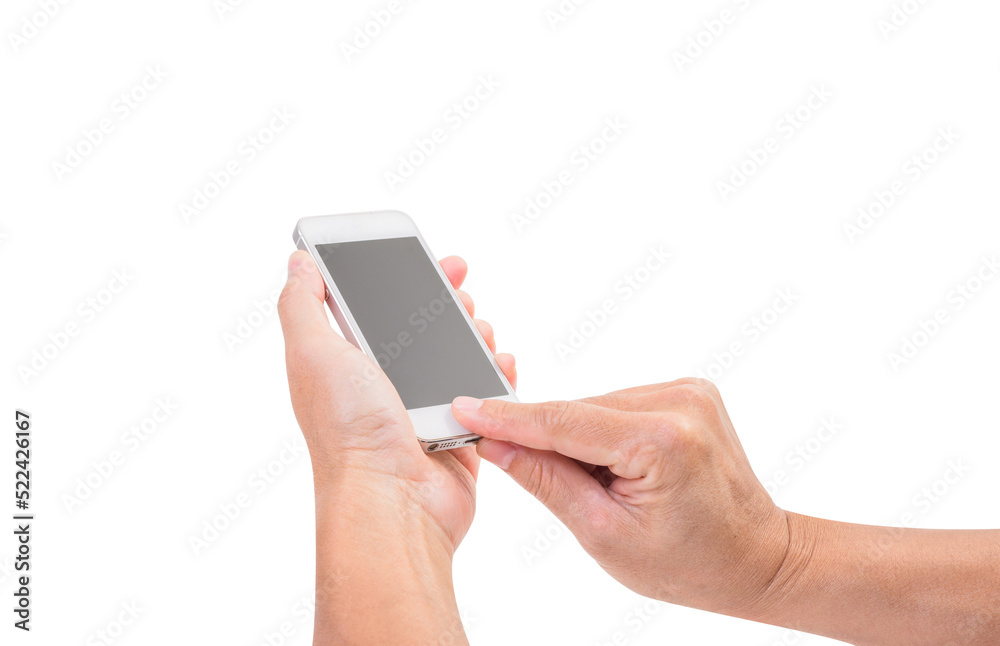 Hand holding mobile phone isolated Hand holding mobile phone isolated